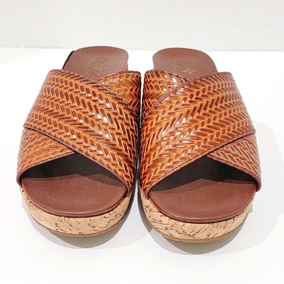 Patricia Nash Sandals Womens Size 8.5 M Luca Leather Slide Wedge Cognac Heels - Picture 3 of 16